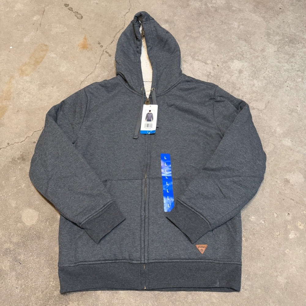 NEW Weatherproof Vintage Full Zip Hoodie Men L Heather Grey Sherpa Lined 1521099